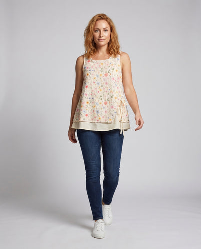 Damen Lockeres Blumenshirt mit Spitzenbesatz und verstellbarem Kordelzug