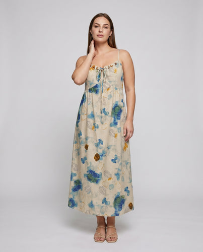 Damen luftiges Maxikleid mit feinem Bindegürtel und floralem Muster