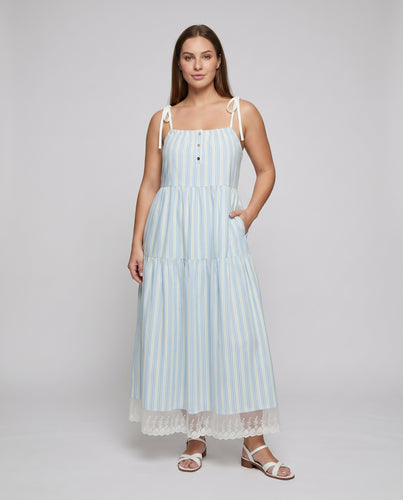 Damen luftiges Maxikleid mit feinen Knopfdetails und breiten Trägern