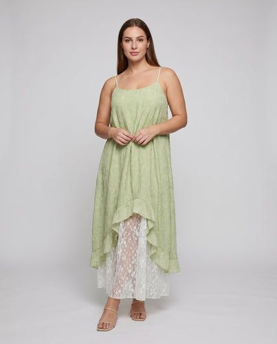 Damen luftiges Maxikleid mit transparenten Rüschendetails