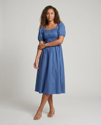 Damen Luftiges Sommerkleid mit geschmälertem Oberteil und Puffärmeln