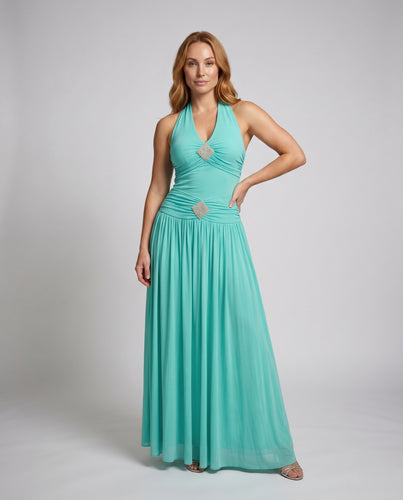 Damen Maxikleid mit elegantem Rückenausschnitt und funkelnden Applikationen