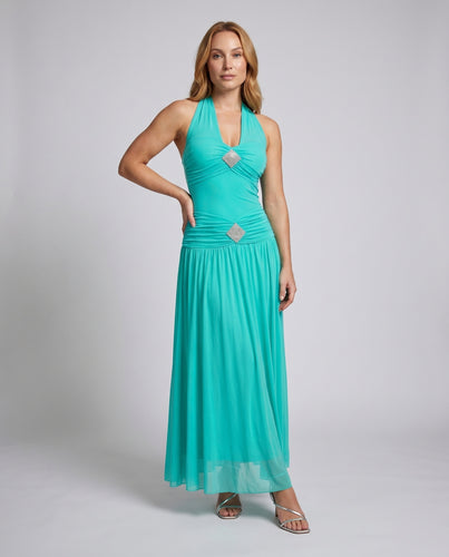 Damen Maxikleid mit elegantem V-Ausschnitt und zarten Rüschendetails