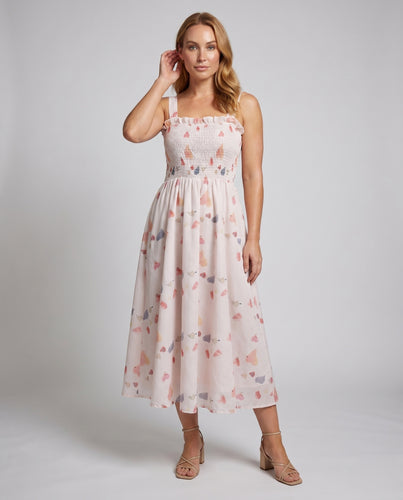 Damen Maxikleid mit feinem floralen Muster und elastischem Oberteil