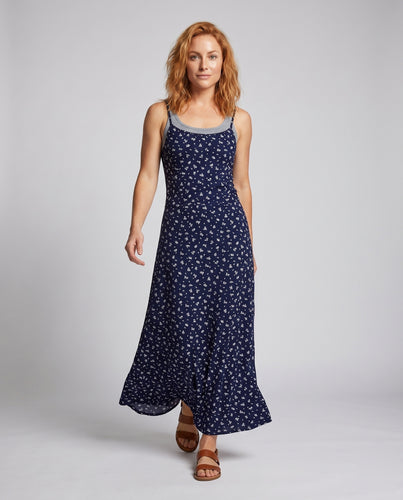 Damen Maxikleid mit floralem Muster und schmalen Spaghetti-Trägern