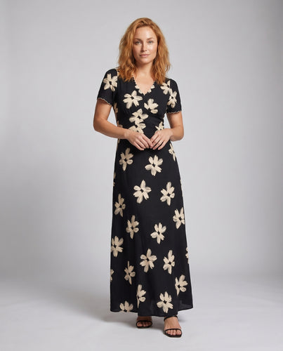 Damen Maxikleid mit floralem Print und kühlem V-Ausschnitt