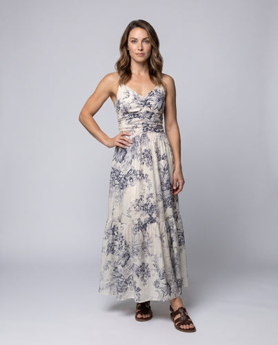 Damen Maxikleid mit floralen Rüschen und schicker Taillierung