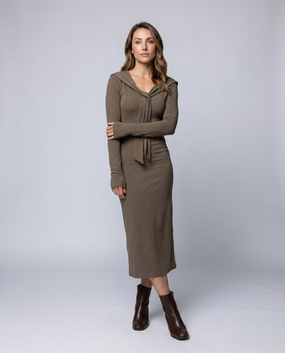 Damen Maxikleid mit Kapuze und elegantem Bindeverschluss