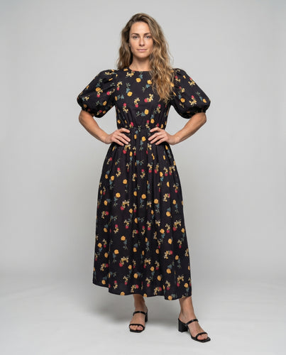 Damen Maxikleid mit puffärmel und floralem Muster
