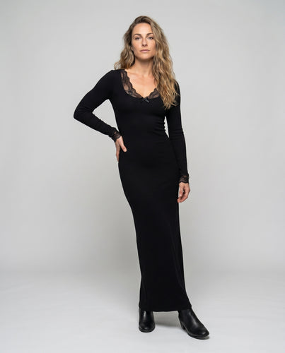 Damen Maxikleid mit raffinierten Spitzelementen und elegantem V-Ausschnitt