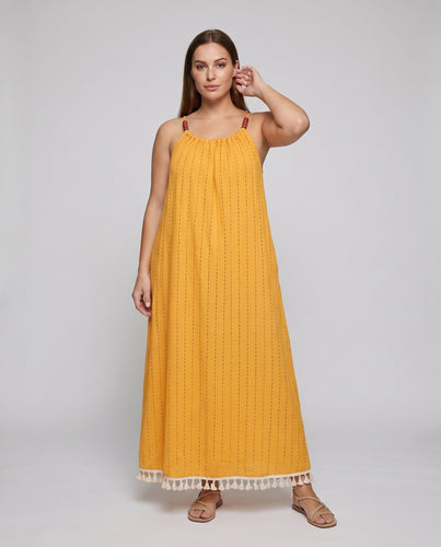 Damen Maxikleid mit schulterfreiem Design und verspielten Rüschendetails