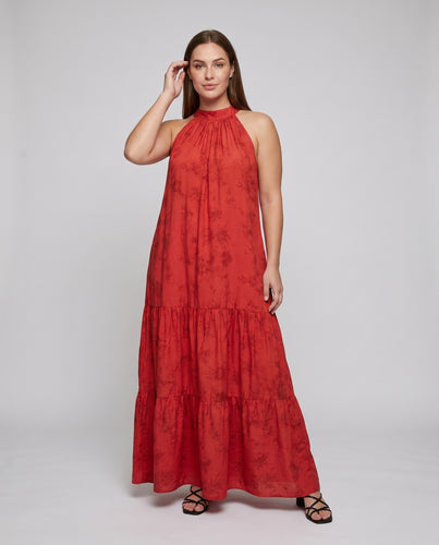 Damen Maxikleid mit schulterfreiem Design und voluminösem Rüschensaum