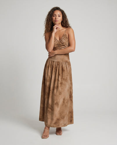 Damen Maxikleid mit tiefem V-Ausschnitt und Rüschendetails