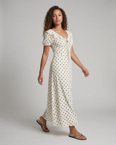 Damen Maxikleid mit verspieltem Punktmuster und eleganten Puffärmeln