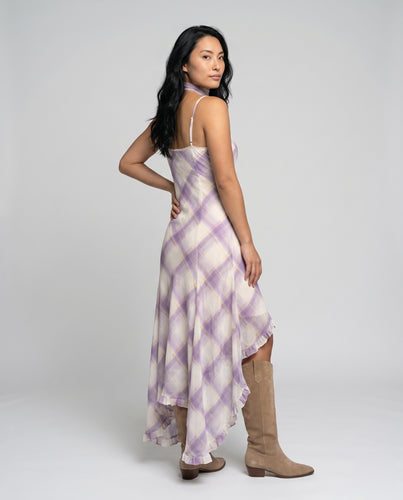 Damen Maxikleid mit zartem Karomuster und verstellbaren Trägern