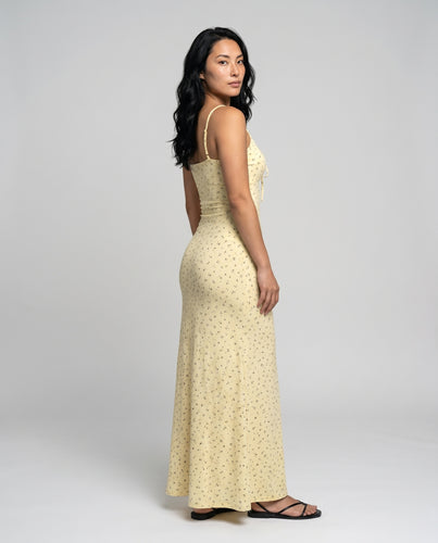 Damen Maxikleid mit zarten Blumenmuster und schmalen Trägern