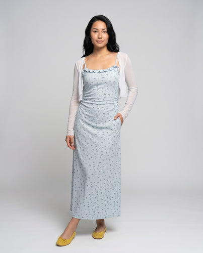 Damen Maxikleid mit zarten Blumenmustern und schmalen Trägern