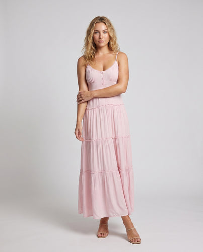 Damen Maxikleid mit zarten Volantdetails und knopfbaren Rückenausschnitten