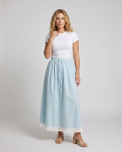 Damen Maxirock mit eleganter Spitzenverzierung und verwehendem Schnitt