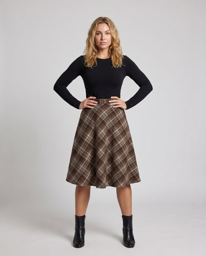 Damen Maxirock mit kariertem Design und schwingendem Saum