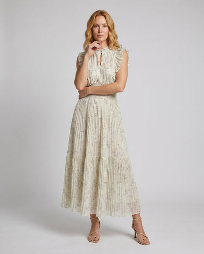 Damen Midi-Chiffon-Kleid mit voluminösen Rüschen und elegantem Faltenmuster