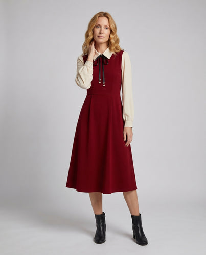 Damen Midi-Kleid mit pflegeleichter Hemdblusen-Oberteil und elegantem Stehkragen