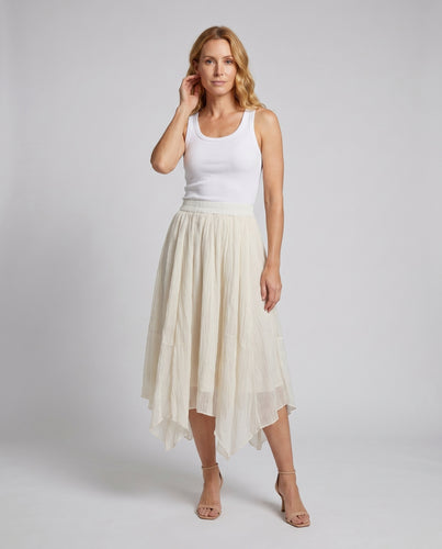Damen Midi-Rock aus zartem Chiffon mit asymmetrischem Saum und elastischem Bund