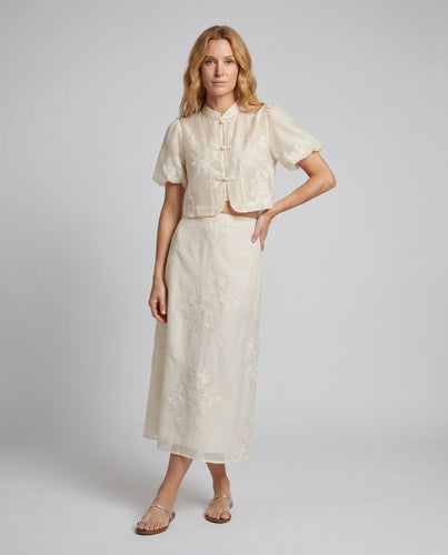Damen Midi-Rock mit floralem Umfang und eleganter Taillierung