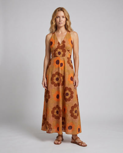Damen Midikleid mit floralen Akzenten und V-Ausschnitt