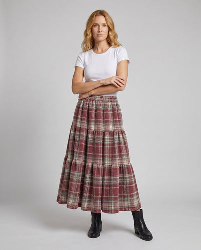 Damen Midirock mit eleganten Karodetails und fließendem Schnitt