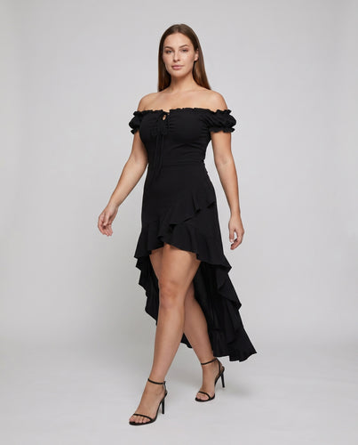 Damen Off-Shoulder Abendkleid mit voluminösen Rüschen und elegantem Schnitt