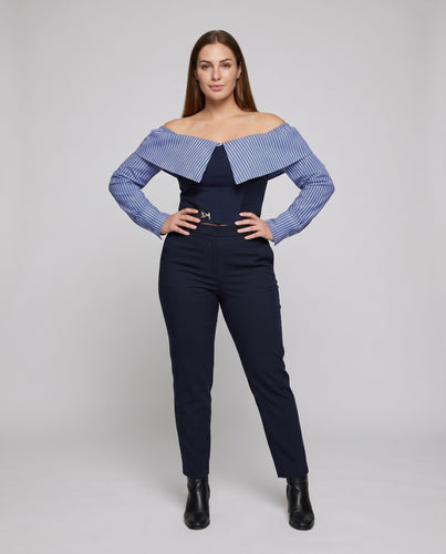 Damen Off-Shoulder Bluse mit weiten Ärmeln und gestreiftem Design