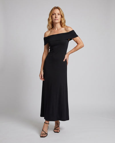 Damen Off-Shoulder Maxikleid mit figurbetontem Oberteil und elegantem Saum