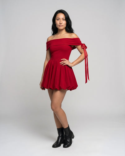 Damen Off-Shoulder Minikleid mit verspielten Schleifen