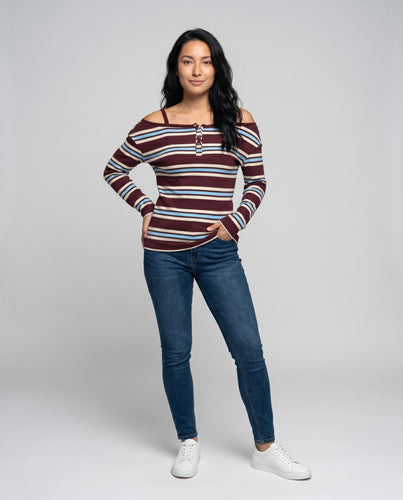 Damen Off-Shoulder Oberteil mit gestreiftem Design und eleganten Details