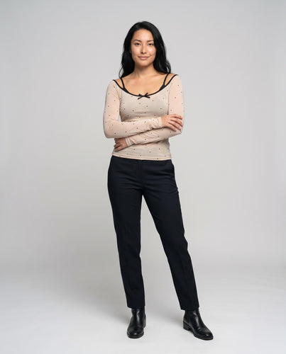 Damen Off-Shoulder Oberteil mit transparentem Chiffon und verspielten Punkten