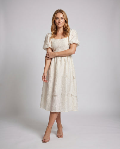 Damen romantisches Sommerkleid mit Puffärmeln und floralen Stickereien