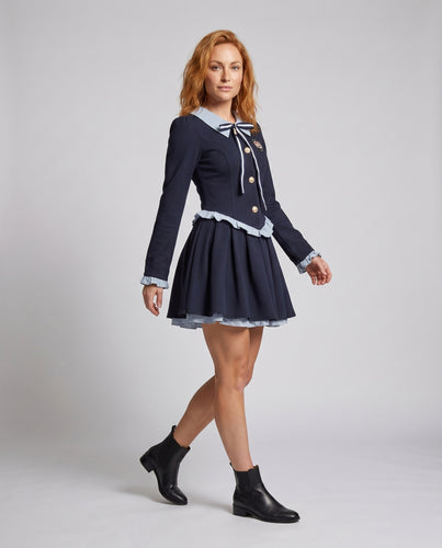 Damen Schulmädchenkleid mit eleganter Rüschendetail und klassischen Knöpfen