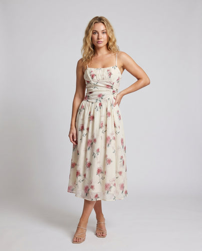 Damen Sommerliches Trachtenkleid mit floralem Muster und verstellbaren Trägern