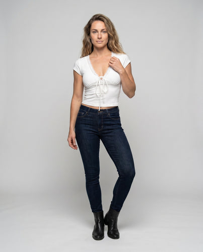 Damen Top mit verstellbarem Kordelzug und Spitzenverzierungen