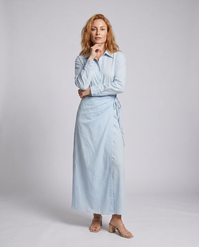Damen Wickelkleid mit elegantem Kragen und vielseitigem Bindegürtel