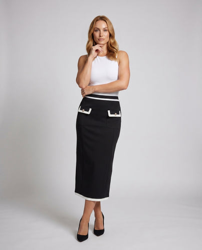 Damen Bleistiftrock mit dekorativen Taschen und trendigen Knopfdetails