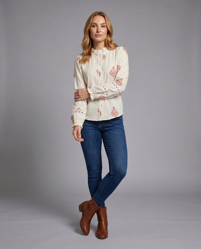 Damen blumengemusterte Bluse mit Rüschendetails