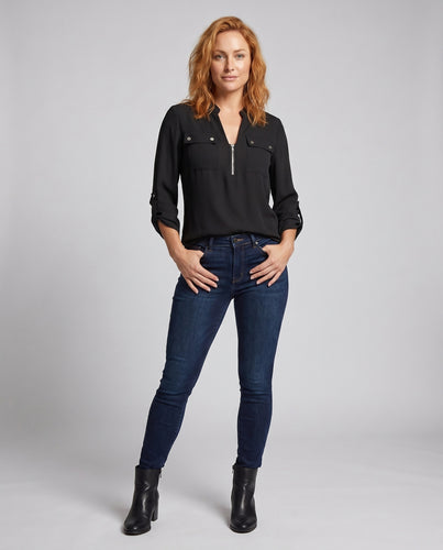Damen Bluse mit dezenten Reißverschlussdetails und praktischen Brusttaschen