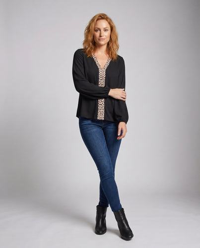 Damen Bluse mit elegantem V-Ausschnitt und tierischem Design