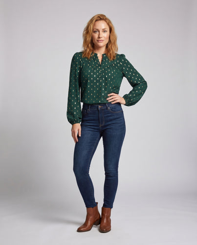 Damen Bluse mit eleganten Knopfdetails und modischem Muster
