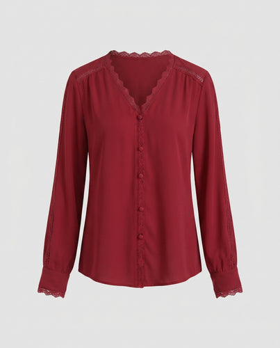 Damen Bluse mit eleganten Spitzenakzenten und modischem V-Ausschnitt
