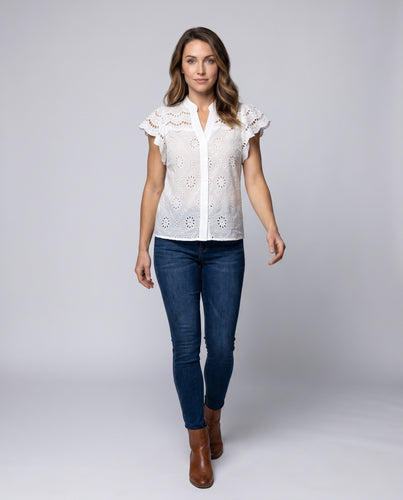 Damen Bluse mit floraler Broderie