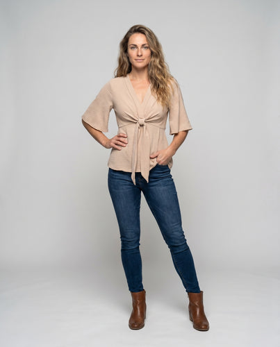 Damen Bluse mit knotenförmigem Design und lässigen Ärmeln