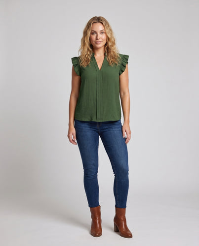 Damen Bluse mit Rüschendetails und V-Ausschnitt